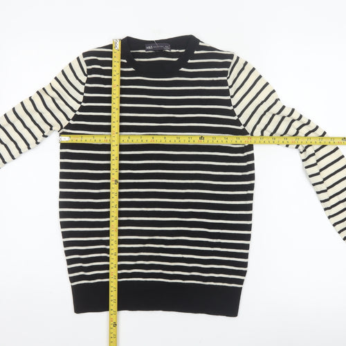 Marks and Spencer Women’s Black Ivory Stripe Merino Wool Jumper UK 8