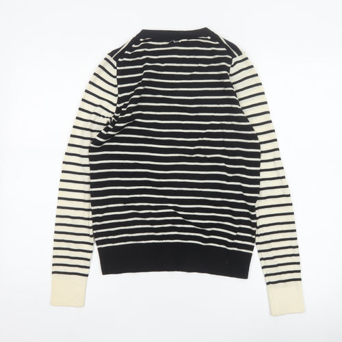 Marks and Spencer Women’s Black Ivory Stripe Merino Wool Jumper UK 8