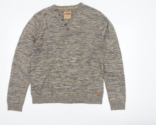 Edc Brand Men's Multicoloured S Cotton Knit Henley Jumper