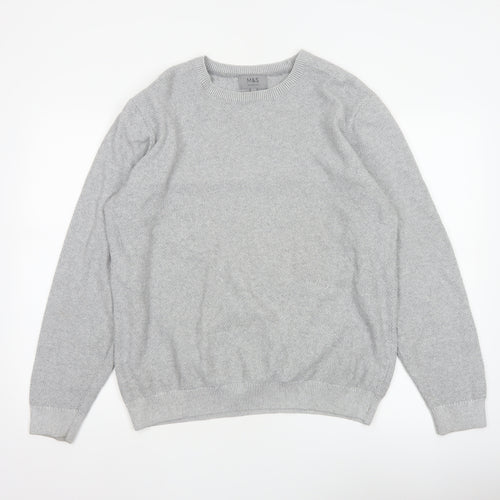 Marks and Spencer Men Grey L Cotton Crew Neck Knit Pullover Jumper