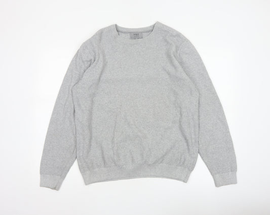Marks and Spencer Men Grey L Cotton Crew Neck Knit Pullover Jumper