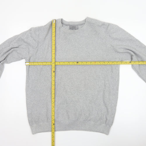 Marks and Spencer Men Grey L Cotton Crew Neck Knit Pullover Jumper