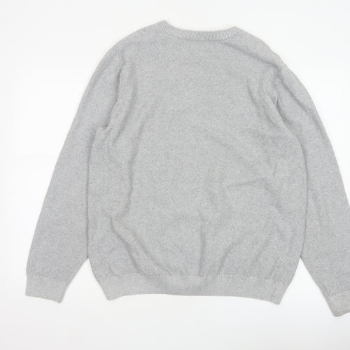 Marks and Spencer Men Grey L Cotton Crew Neck Knit Pullover Jumper