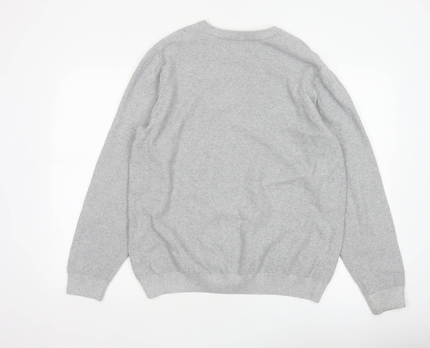 Marks and Spencer Men Grey L Cotton Crew Neck Knit Pullover Jumper