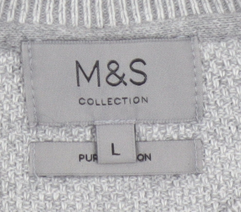 Marks and Spencer Men Grey L Cotton Crew Neck Knit Pullover Jumper