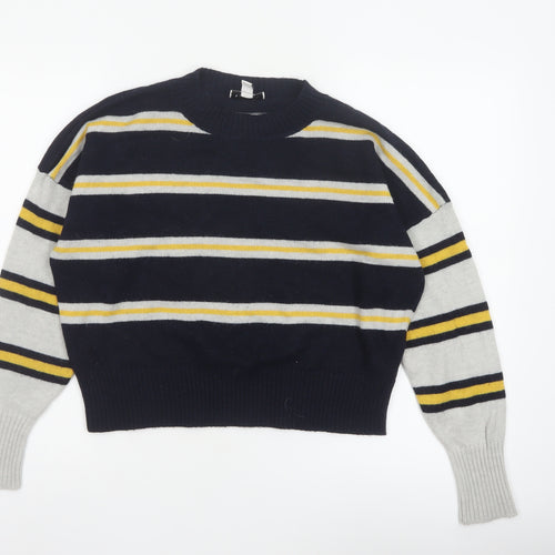 Topshop Women Navy Stripe Mock Neck Knit Jumper Size S