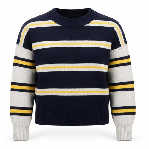 Topshop Women Navy Stripe Mock Neck Knit Jumper Size S