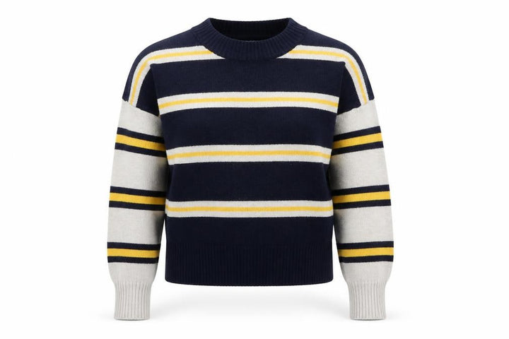 Topshop Women Navy Stripe Mock Neck Knit Jumper Size S