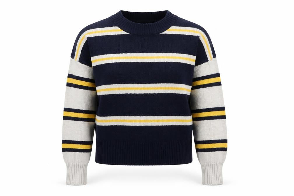 Topshop Women Navy Stripe Mock Neck Knit Jumper Size S