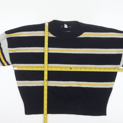 Topshop Women Navy Stripe Mock Neck Knit Jumper Size S