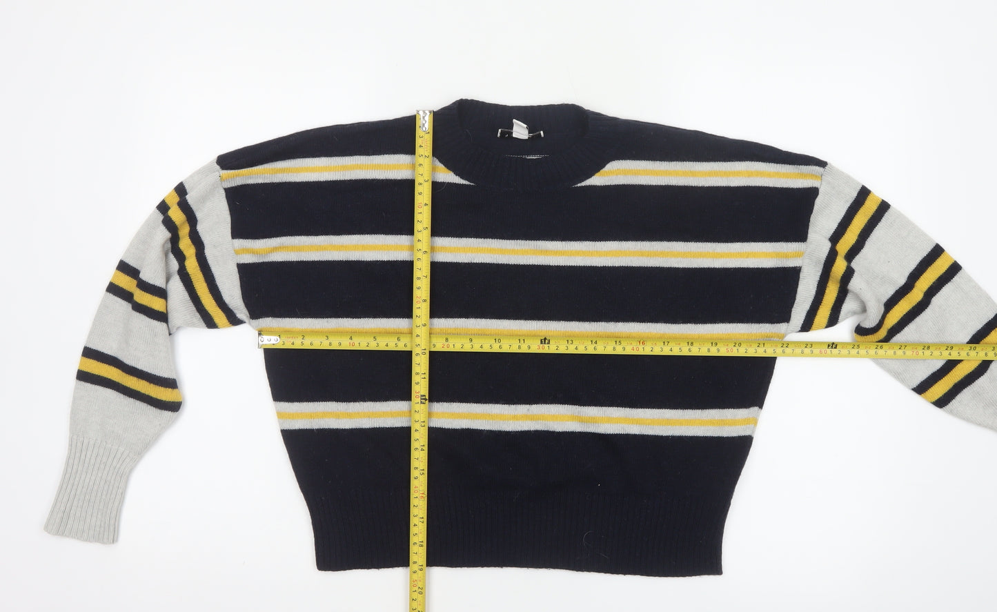 Topshop Women Navy Stripe Mock Neck Knit Jumper Size S