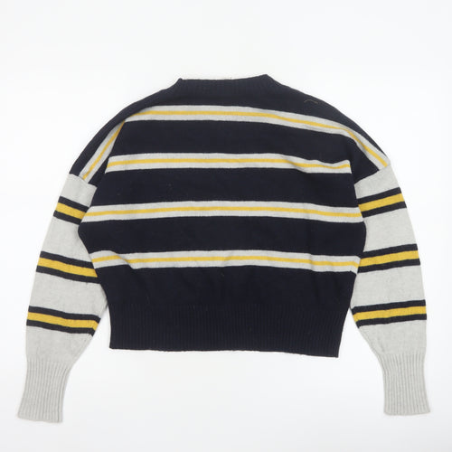 Topshop Women Navy Stripe Mock Neck Knit Jumper Size S