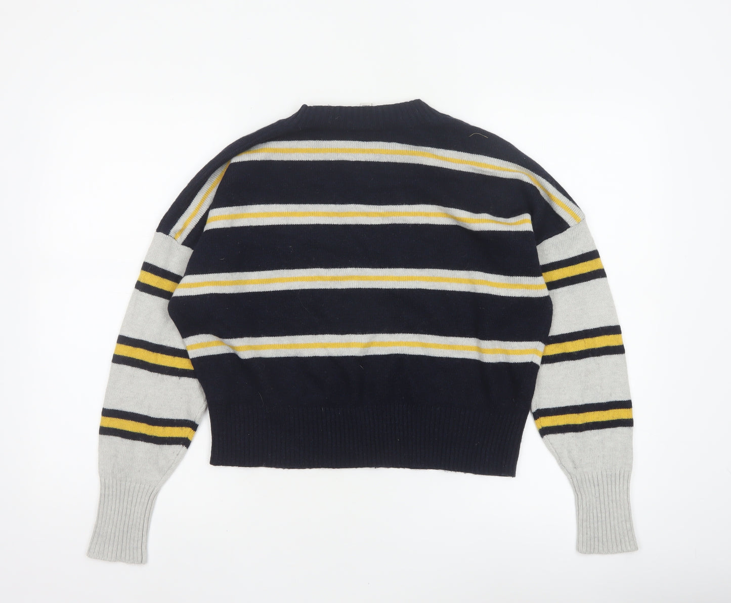 Topshop Women Navy Stripe Mock Neck Knit Jumper Size S