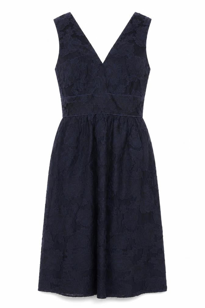 Warehouse Women Blue Floral Jacquard Fit & Flare Midi Dress UK 10