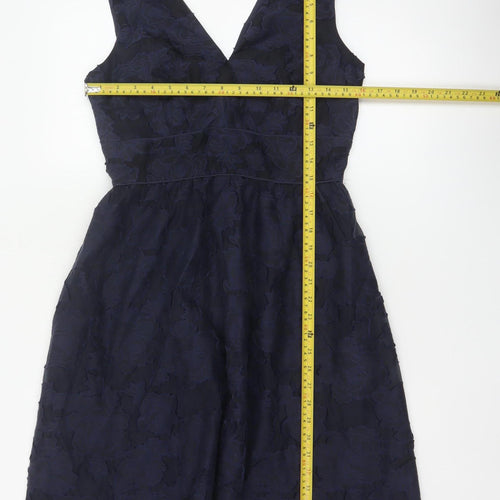 Warehouse Women Blue Floral Jacquard Fit & Flare Midi Dress UK 10