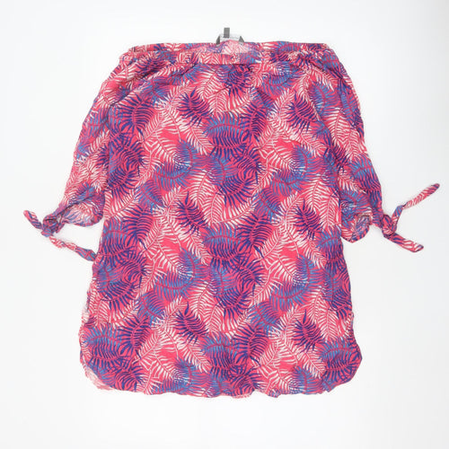 Laura Ashley Women Pink Tropical Leaf Off Shoulder Tunic Blouse S