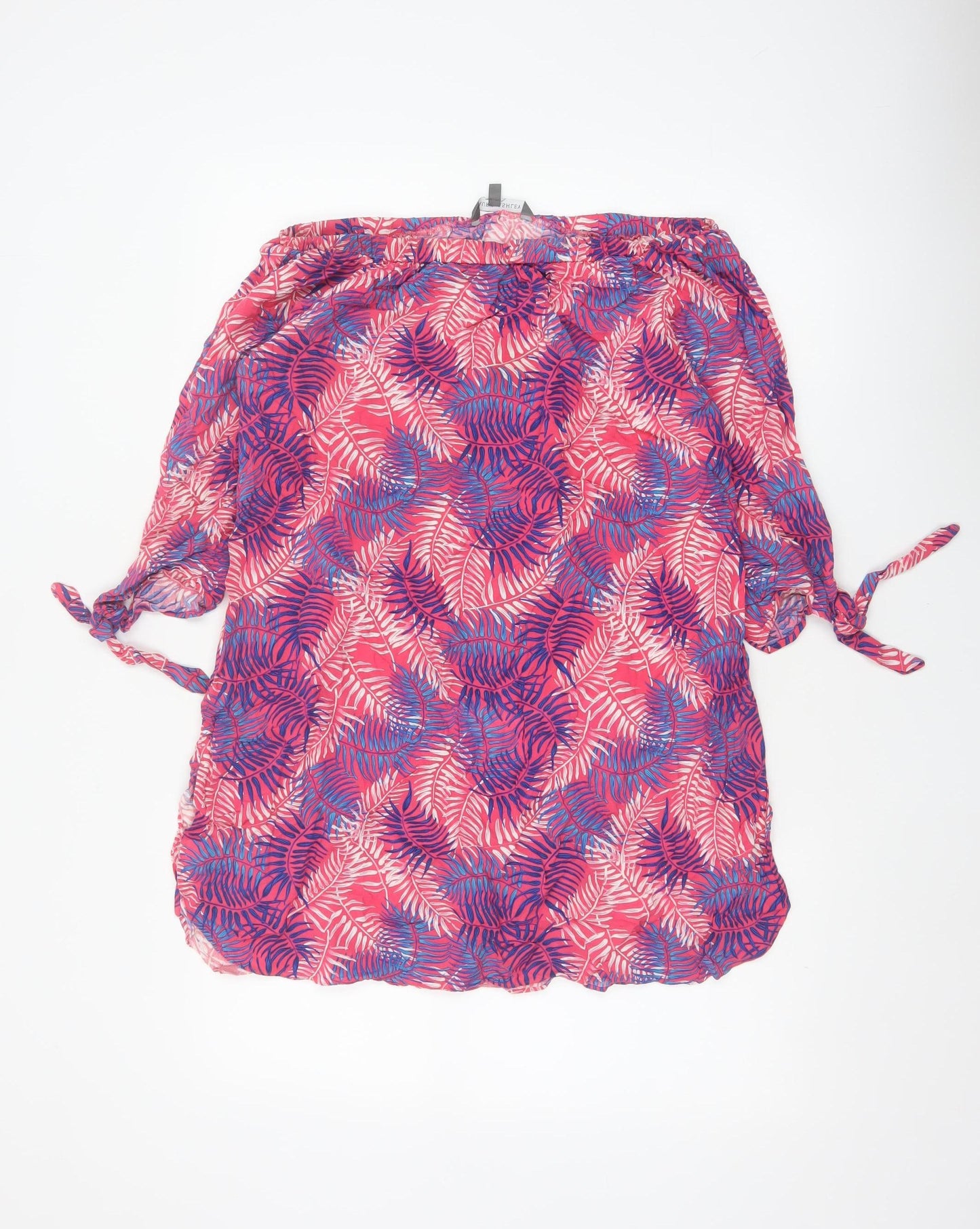 Laura Ashley Women Pink Tropical Leaf Off Shoulder Tunic Blouse S