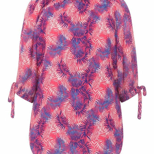 Laura Ashley Women Pink Tropical Leaf Off Shoulder Tunic Blouse S