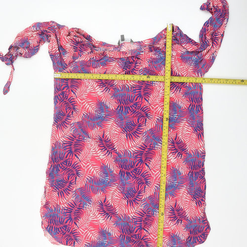 Laura Ashley Women Pink Tropical Leaf Off Shoulder Tunic Blouse S