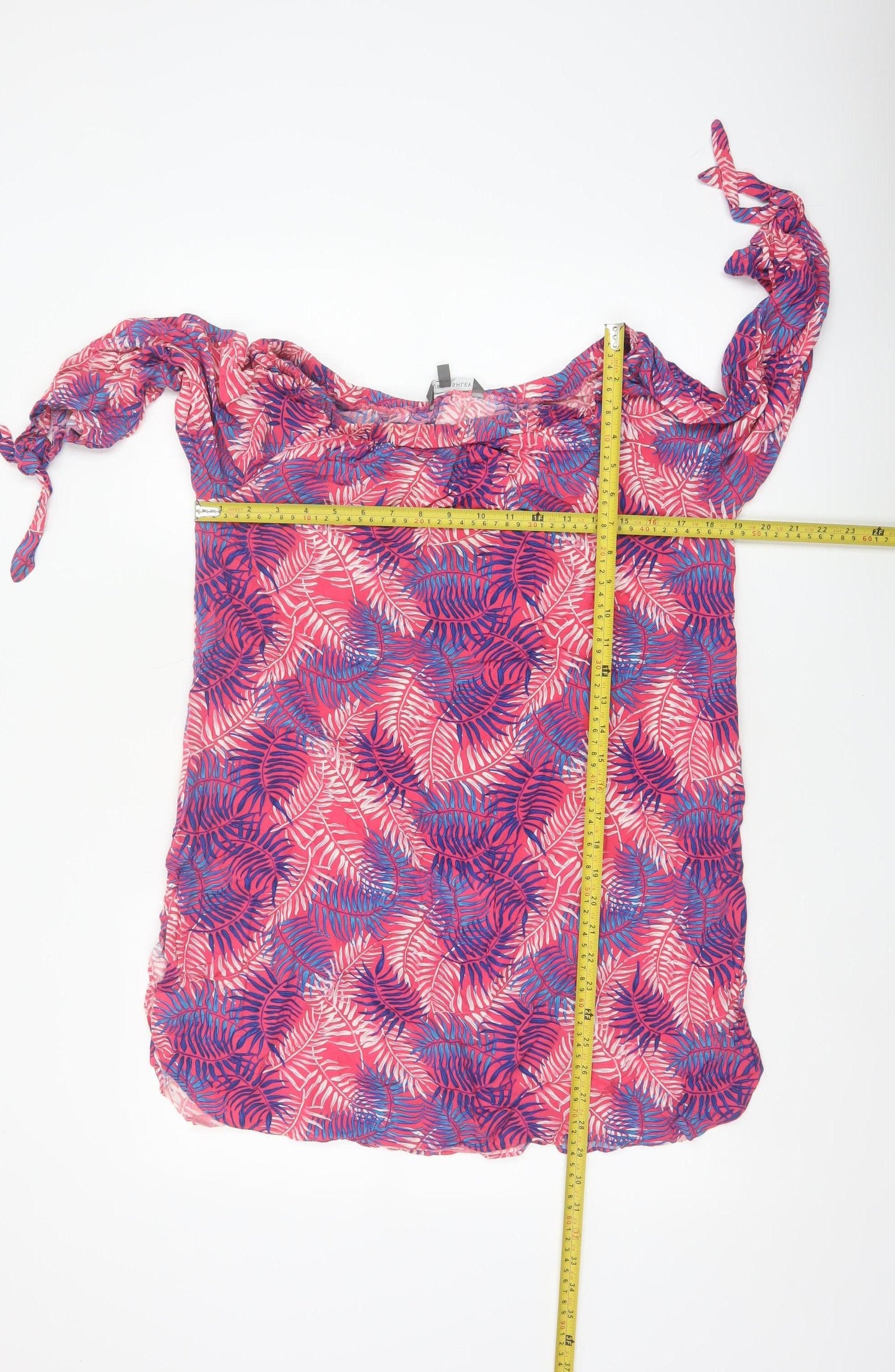 Laura Ashley Women Pink Tropical Leaf Off Shoulder Tunic Blouse S