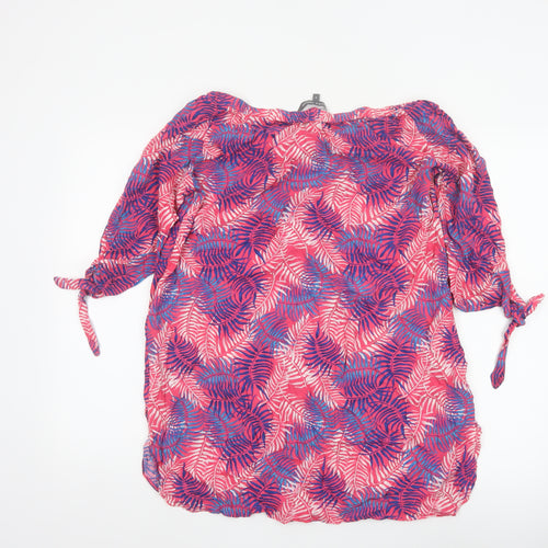 Laura Ashley Women Pink Tropical Leaf Off Shoulder Tunic Blouse S