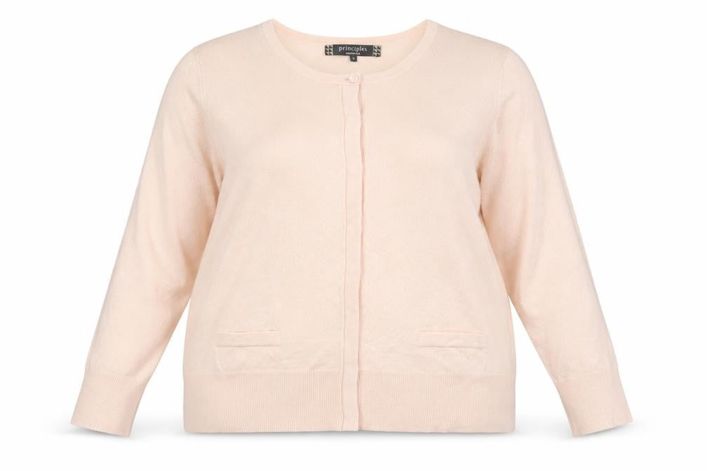 Front view of Principles Women Pink, size 18, Button Knit Cardigan with Pockets