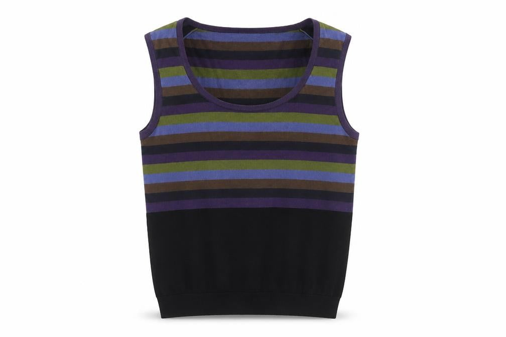 Front view of John Smedley Women Multicoloured Stripe Cotton Vest Jumper, size S