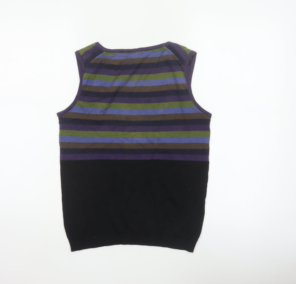 Close-up detail of John Smedley Women Multicoloured Stripe Cotton Vest Jumper, size S