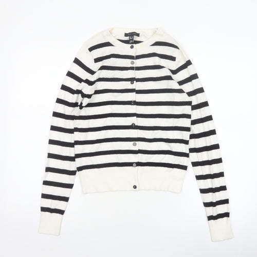 New Look Women’s Ivory Black Stripe Knit Button Cardigan UK 8