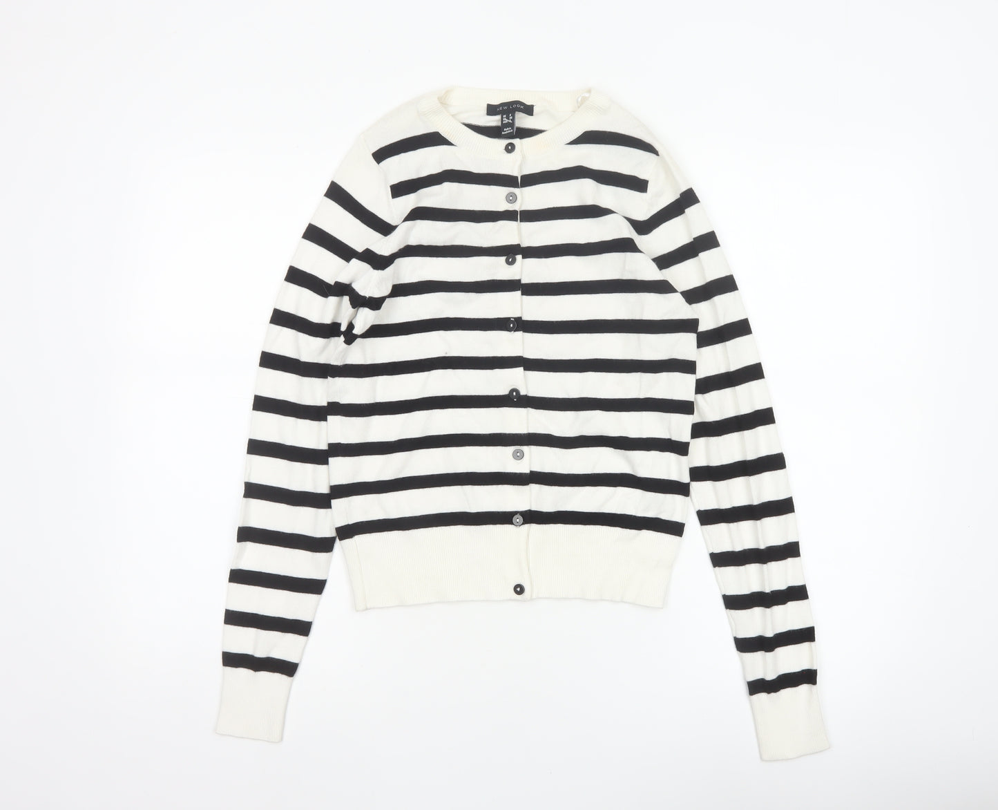 New Look Women’s Ivory Black Stripe Knit Button Cardigan UK 8