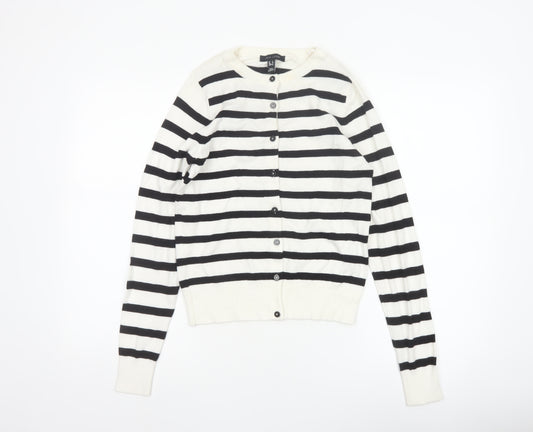 New Look Women’s Ivory Black Stripe Knit Button Cardigan UK 8