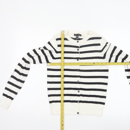 New Look Women’s Ivory Black Stripe Knit Button Cardigan UK 8
