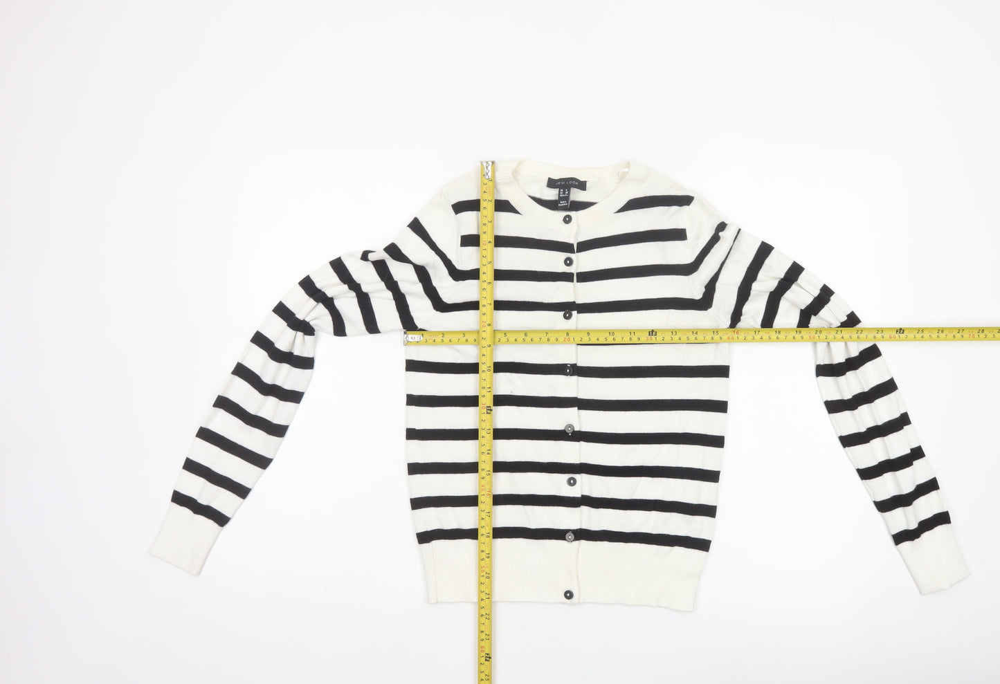 New Look Women’s Ivory Black Stripe Knit Button Cardigan UK 8