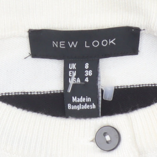 New Look Women’s Ivory Black Stripe Knit Button Cardigan UK 8