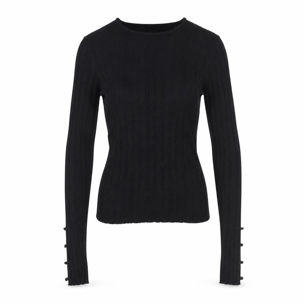 Front view of Topshop Women Black UK 8 Rib Knit Slim jumper Button Cuffs