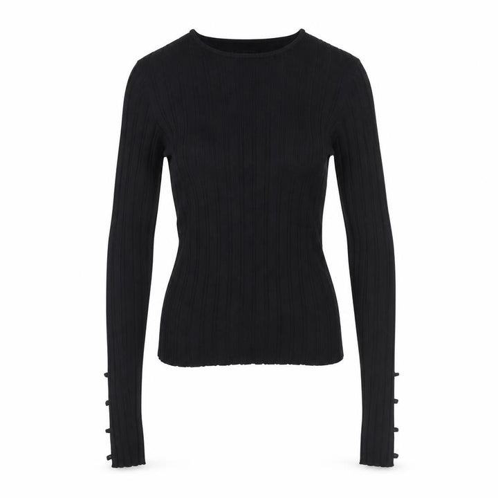 Topshop Women Black UK 8 Rib Knit Slim Pullover Jumper Button Cuffs