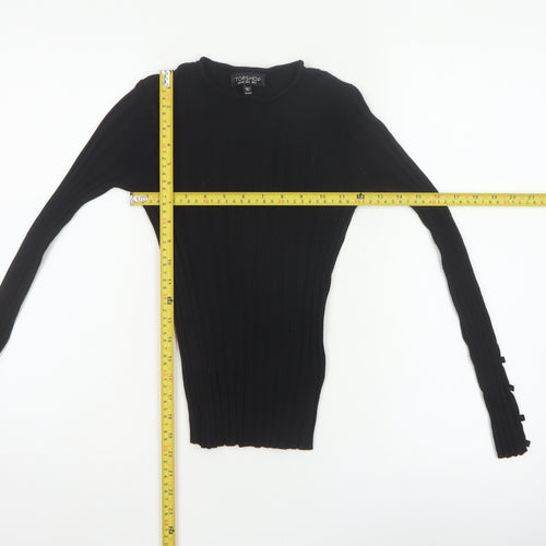 Topshop Women Black UK 8 Rib Knit Slim Pullover Jumper Button Cuffs