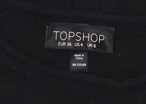 Topshop Women Black UK 8 Rib Knit Slim Pullover Jumper Button Cuffs
