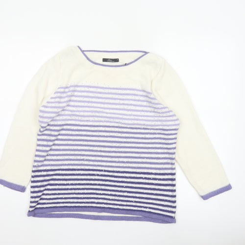 BM Collection Women’s Ivory Purple Striped Sequin Knit Jumper M