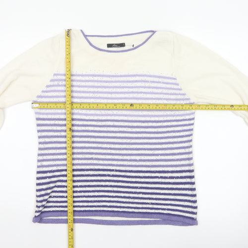 BM Collection Women’s Ivory Purple Striped Sequin Knit Jumper M