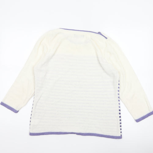 BM Collection Women’s Ivory Purple Striped Sequin Knit Jumper M