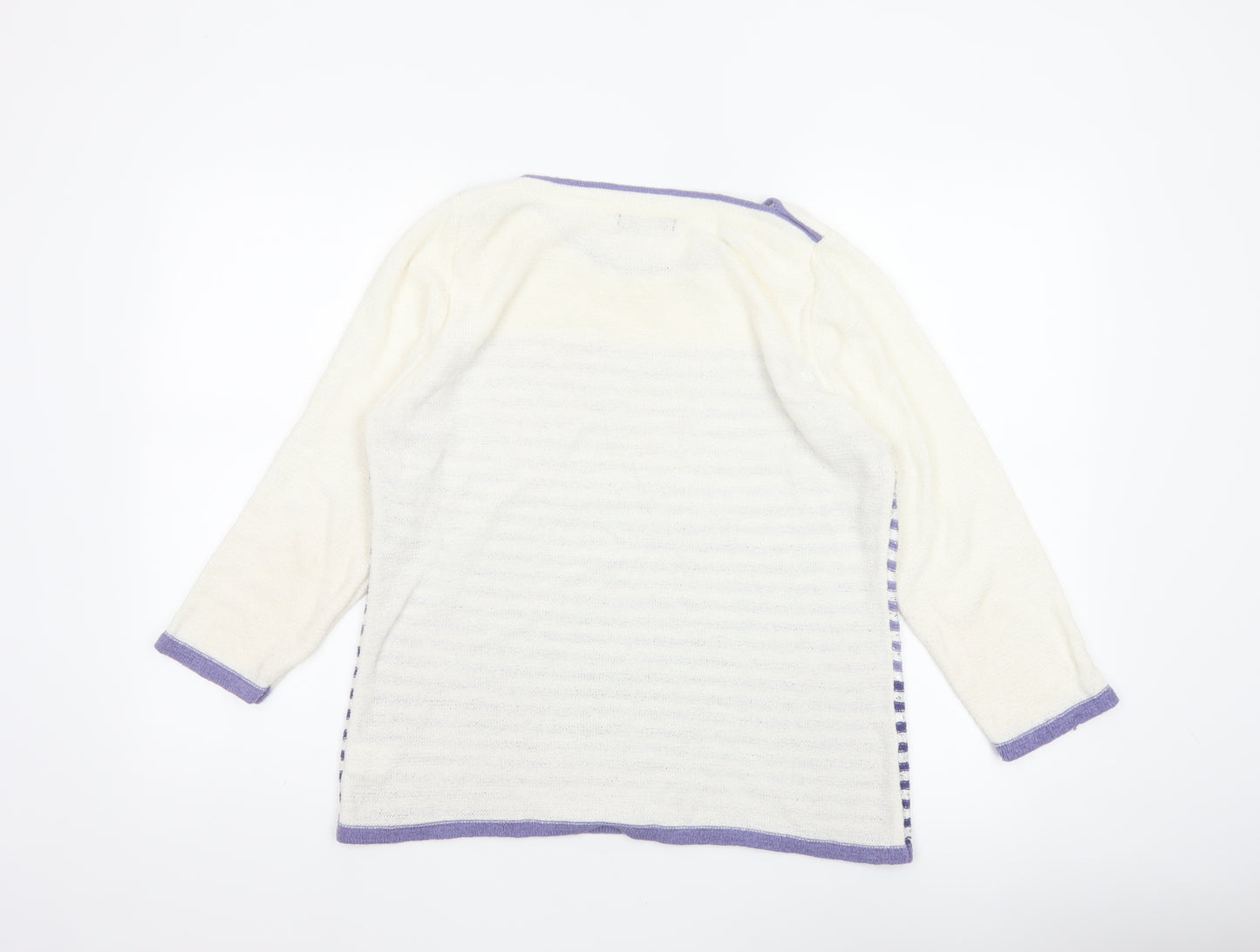 BM Collection Women’s Ivory Purple Striped Sequin Knit Jumper M