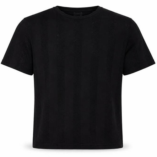 River Island Men Black 2XL Open Knit Stripe Crew Neck T-Shirt