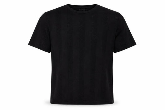 River Island Men Black 2XL Open Knit Stripe Crew Neck T-Shirt