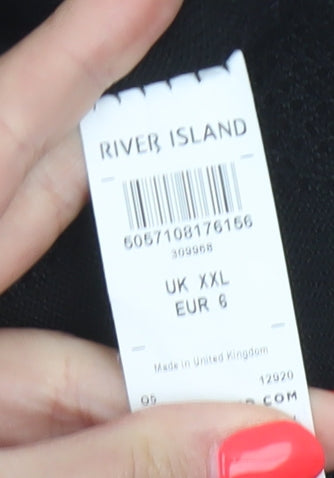 River Island Men Black 2XL Open Knit Stripe Crew Neck T-Shirt