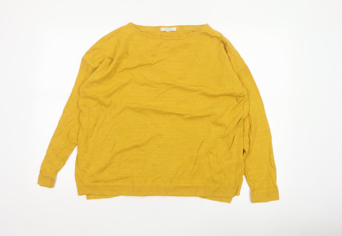 White Stuff Women Yellow Cotton Linen Knit Pullover Jumper UK 18