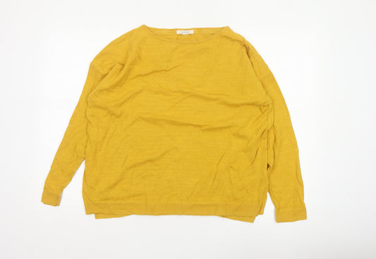 White Stuff Women Yellow Cotton Linen Knit Pullover Jumper UK 18