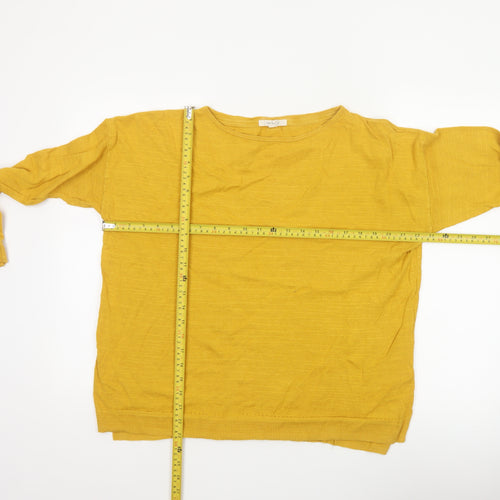 White Stuff Women Yellow Cotton Linen Knit Pullover Jumper UK 18