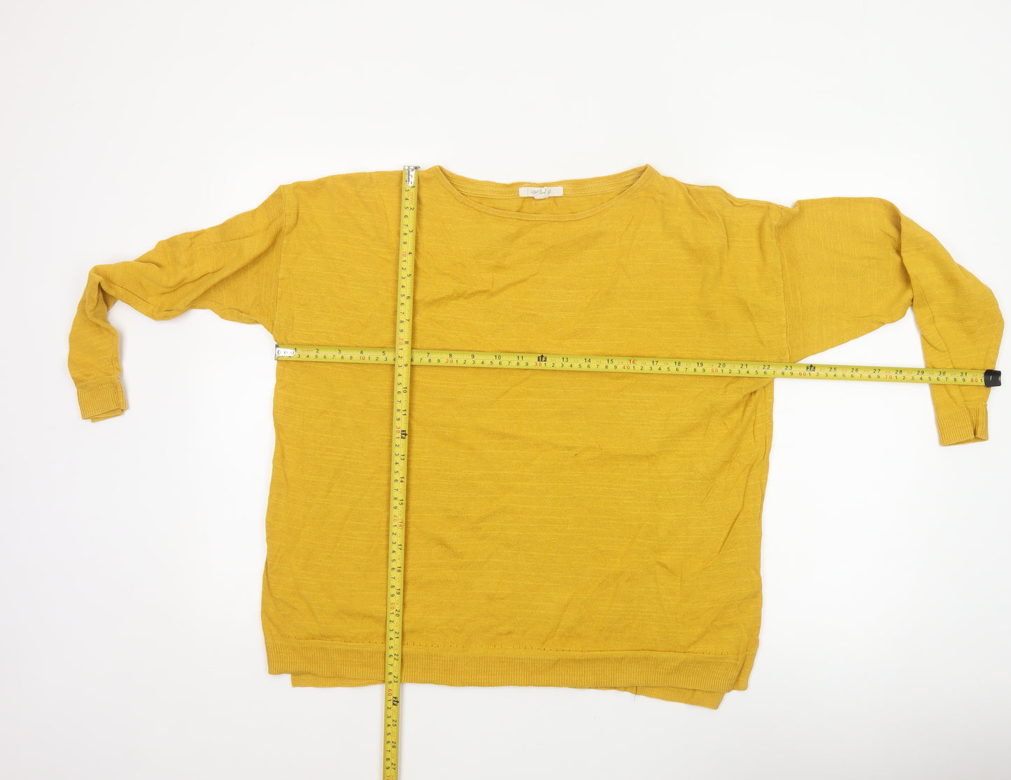 White Stuff Women Yellow Cotton Linen Knit Pullover Jumper UK 18