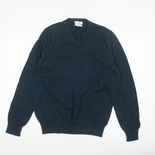 Marks and Spencer Men Blue M Pure Cotton V-Neck Knit Pullover Jumper